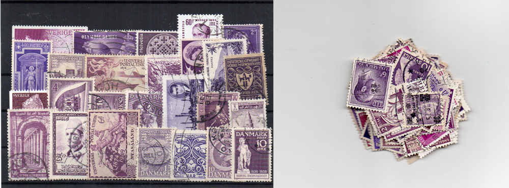 120 selos diferentes de cor roxa