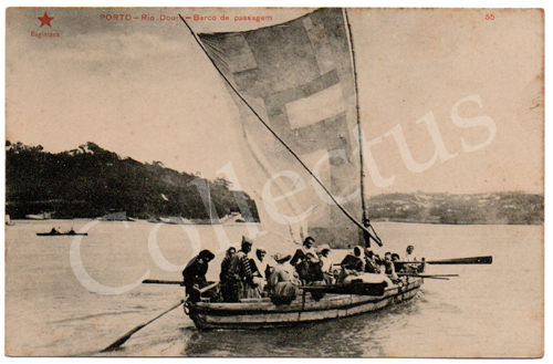 Postal antigo do Porto – Rio Douro – Barco de passagem. Edição Estrela Vermelha