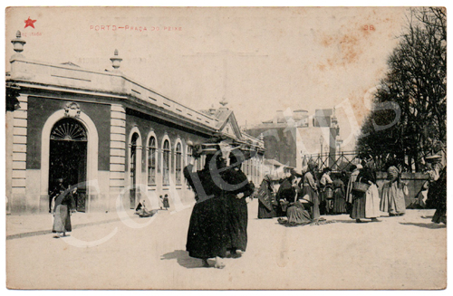 Postal antigo do Porto – Praça do Peixe. Edição Estrela Vermelha