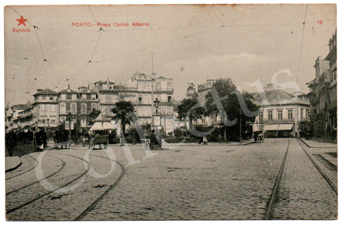 Postal antigo do Porto – Praça Carlos Alberto. Edição Estrela Vermelha