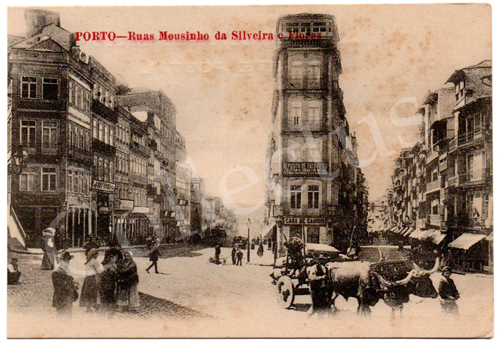 Postal antigo do Porto – Ruas Mousinho da Silveira e Flores