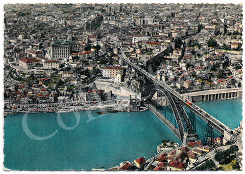 Postal antigo do Porto – Vista parcial e Ponte D.Luiz, vistas do ar