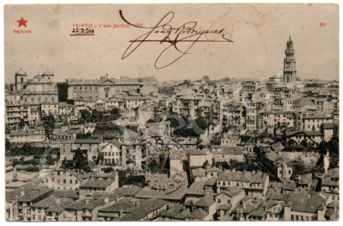 Postal antigo do Porto – Vista Parcial (2). Edição Estrela Vermelha