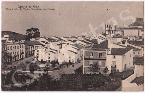 Postal antigo de Castelo de Vide. Vista tirada do Teatro Mousinho da Silveira