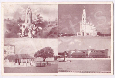 Postal antigo de N.ª S.ª de Fátima e os Pastorinhos