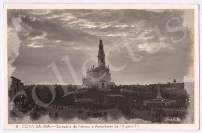 Postal antigo da Cova da Iria - Santuário de Fátima, o amanhecer de 12 para 13