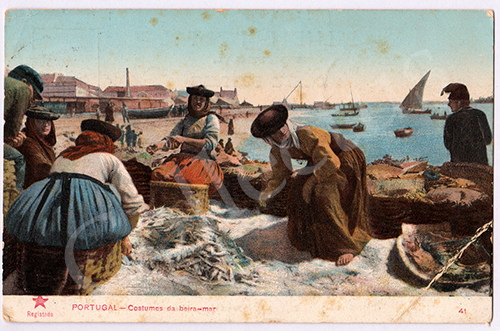 Postal antigo de costumes portugueses