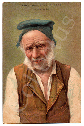 Postal antigo de costumes portugueses de Emílio Biel
