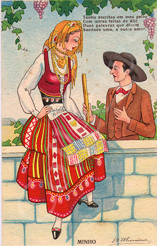 Postal antigo de costumes ilustrado por Elisa B. Felismino