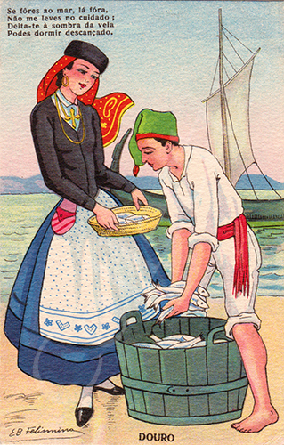 Postal antigo de costumes ilustrado por Elisa B. Felismino