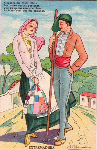 Postal antigo de costumes ilustrado por Elisa B. Felismino