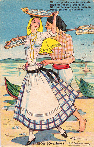 Postal antigo de costumes ilustrado por Elisa B. Felismino