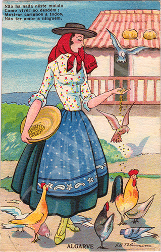 Postal antigo de costumes ilustrado por Elisa B. Felismino