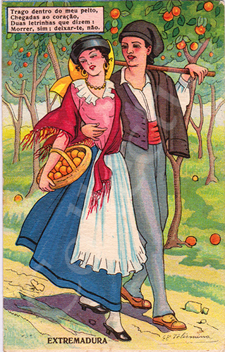 Postal antigo de costumes ilustrado por Elisa B. Felismino