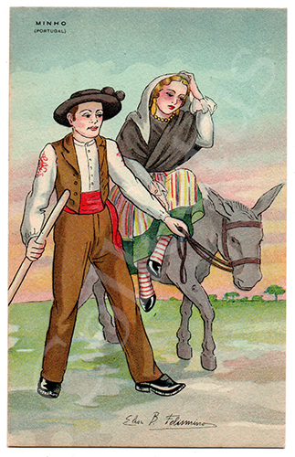 Postal antigo de costumes ilustrado por Elisa B. Felismino
