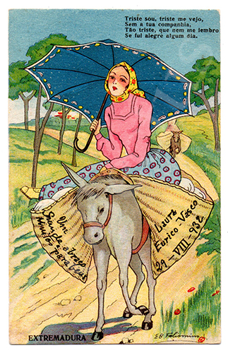 Postal antigo de costumes ilustrado por Elisa B. Felismino