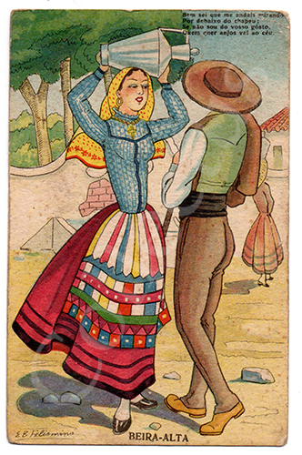 Postal antigo de costumes ilustrado por Elisa B. Felismino