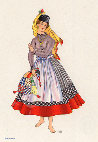 Postal antigo de Laura Costa - costumes portugueses