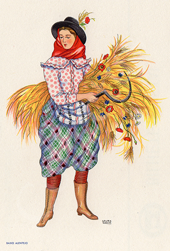 Postal antigo de Laura Costa - costumes portugueses