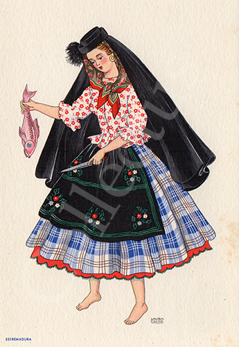 Postal antigo de Laura Costa - costumes portugueses