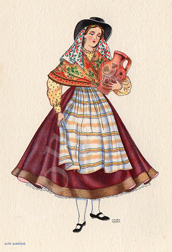 Postal antigo de Laura Costa - costumes portugueses