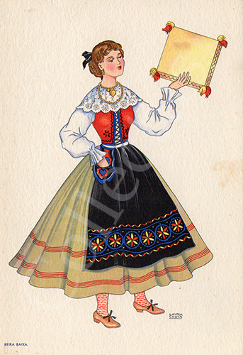 Postal antigo de Laura Costa - costumes portugueses