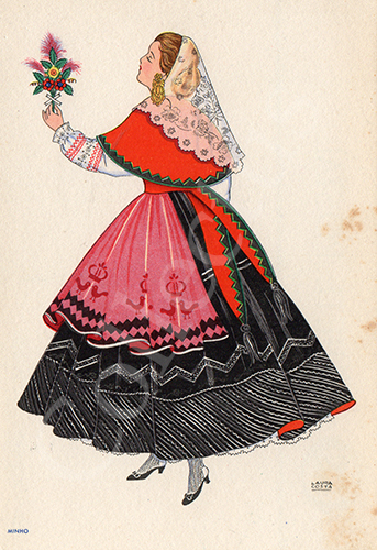 Postal antigo de Laura Costa - costumes portugueses