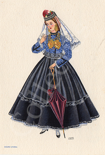 Postal antigo de Laura Costa - costumes portugueses