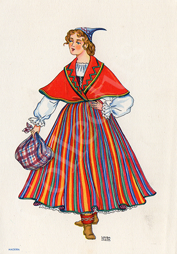 Postal antigo de Laura Costa - costumes portugueses